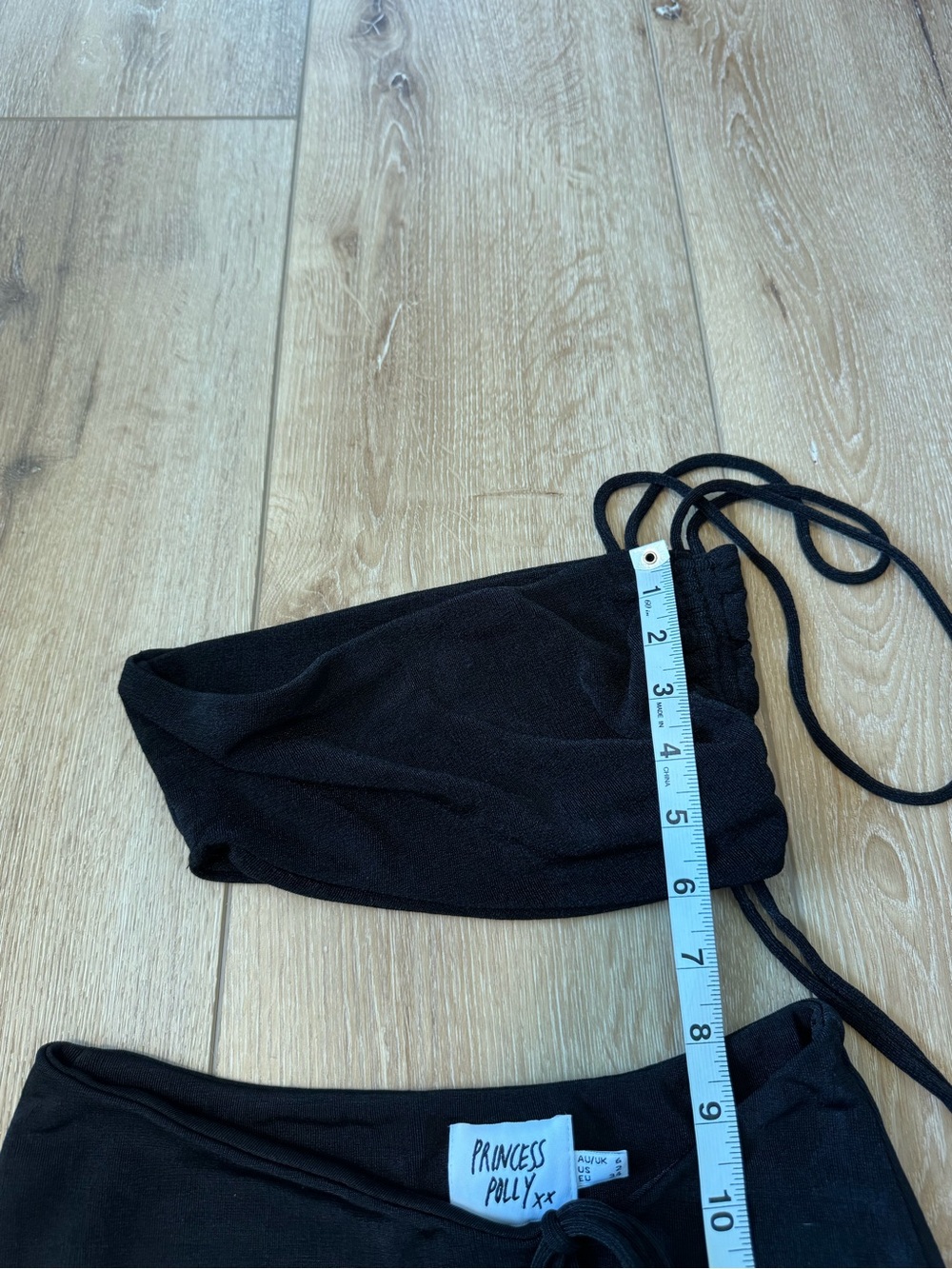 Princess Polly Slinky matching set black skirt & top with ties size 2 - Picture 3 of 9